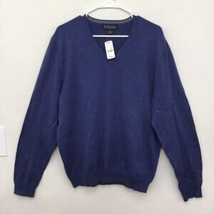 BROOKS BROTHERS Men's Blue Merino Wool Casual Preppy V-neck sweater Sz L